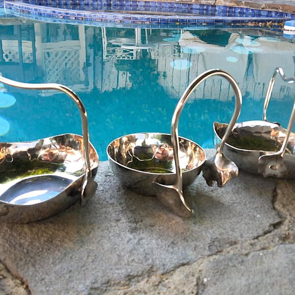 3 Fabulous Mary Jurek Stainless Steel Ginkgo Baskets with Leaf Handles - Picture 3 of 10